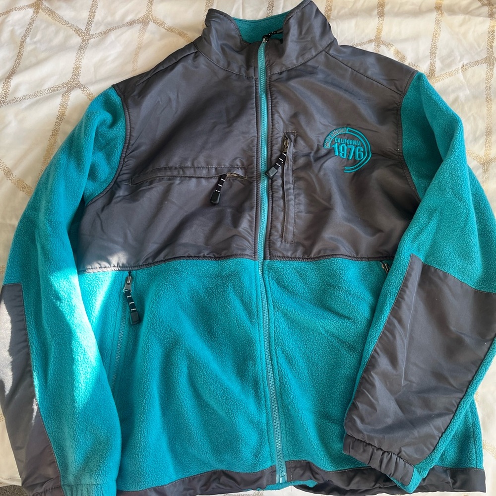 California’s Great America Teal and Gray Zip-Up Fleece Jacket